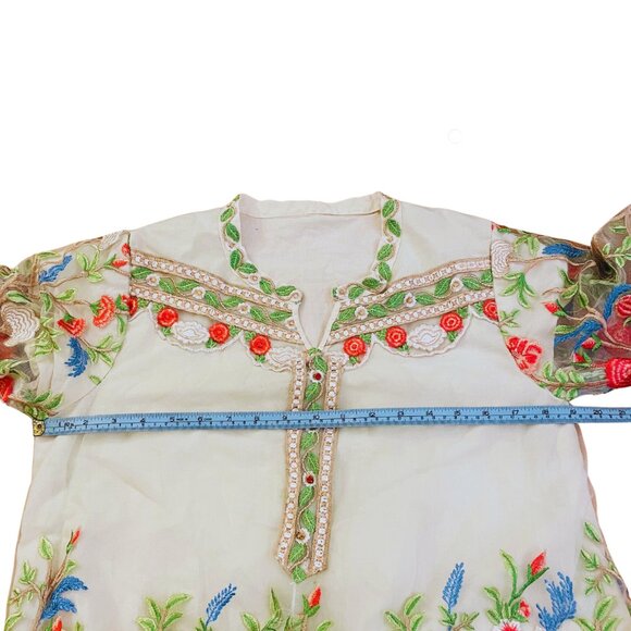 Handmade Embroidered Floral Lace Cotton Midi Dress Medium Large Boho Cottagecore - Picture 9 of 11